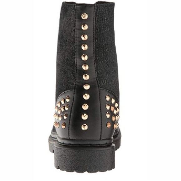 Gia-Mia Rock Star Black Denim Studded Combat Boot - Picture 4 of 4